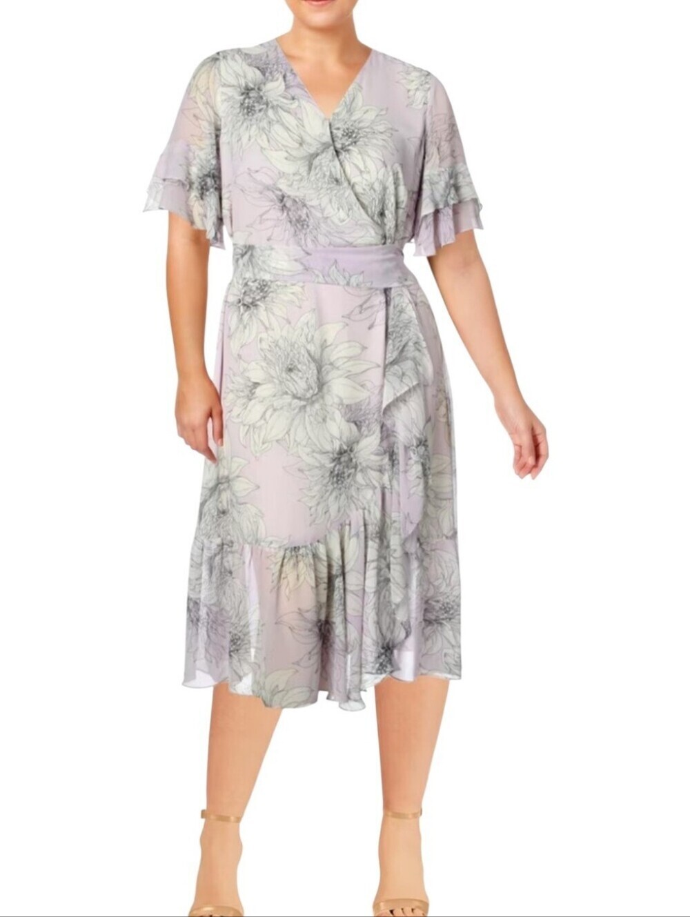 Vince Camuto Blossom Tired Ruffle Sleeve Wrap Dress Size 22W